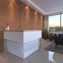 Ver imagem 2 de Balcão para Atendimento/recepção em L com Tampo e Sapatas Carvalho/branco