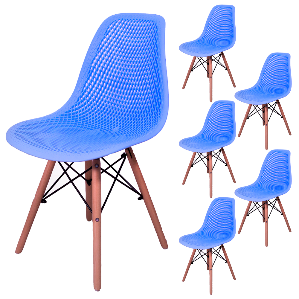 Kit 6 Cadeiras Charles Eames Eifell Furadinha Cor:Azul Bebe - 1