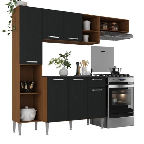 Armário de Cozinha Compacta Smart Multimóveis Mp2220 Madeirado-preto Madeirado-preto
