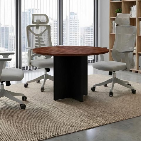 Mesa de Reunião Redonda F5 Office Moderna sem Gavetas MDP 110cm Louro Preto