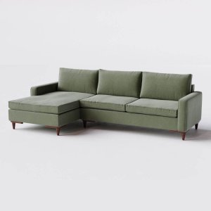 Sofá Chaise em Linho Verde Militar 2,40m Viena - Home Mobily