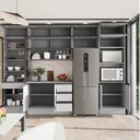 Ver imagem 6 de Cozinha Planejada 10 Peças 7 Aéreos 1 Balcão 1 Torre 1 Cristaleira Nara CabeCasa MadeiraOriginals Cinza