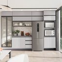 Ver imagem 1 de Cozinha Planejada 10 Peças 7 Aéreos 1 Balcão 1 Torre 1 Cristaleira Nara CabeCasa MadeiraOriginals Cinza