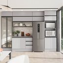 Ver imagem 3 de Cozinha Planejada 10 Peças 7 Aéreos 1 Balcão 1 Torre 1 Cristaleira Nara CabeCasa MadeiraOriginals Cinza