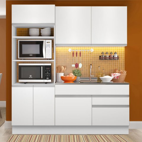 Cozinha Compacta Madesa Lívia 6 Portas 2 Gavetas (Sem Tampo e Pia) Branco Cor:Branco