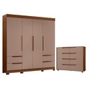 Ver imagem 1 de Guarda Roupa Solteiro Vivacce 04 Portas e Cômoda Doble Flex Nogueira Capuccino - Móveis Albatroz