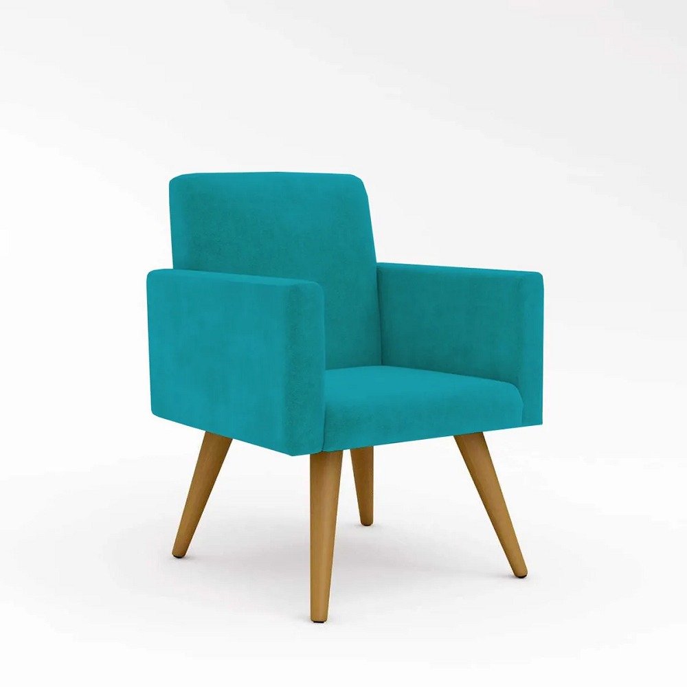 Kit 2 Poltrona Decorativa Nina Cadeira Escritório Recepção Suede Azul Turquesa - 2