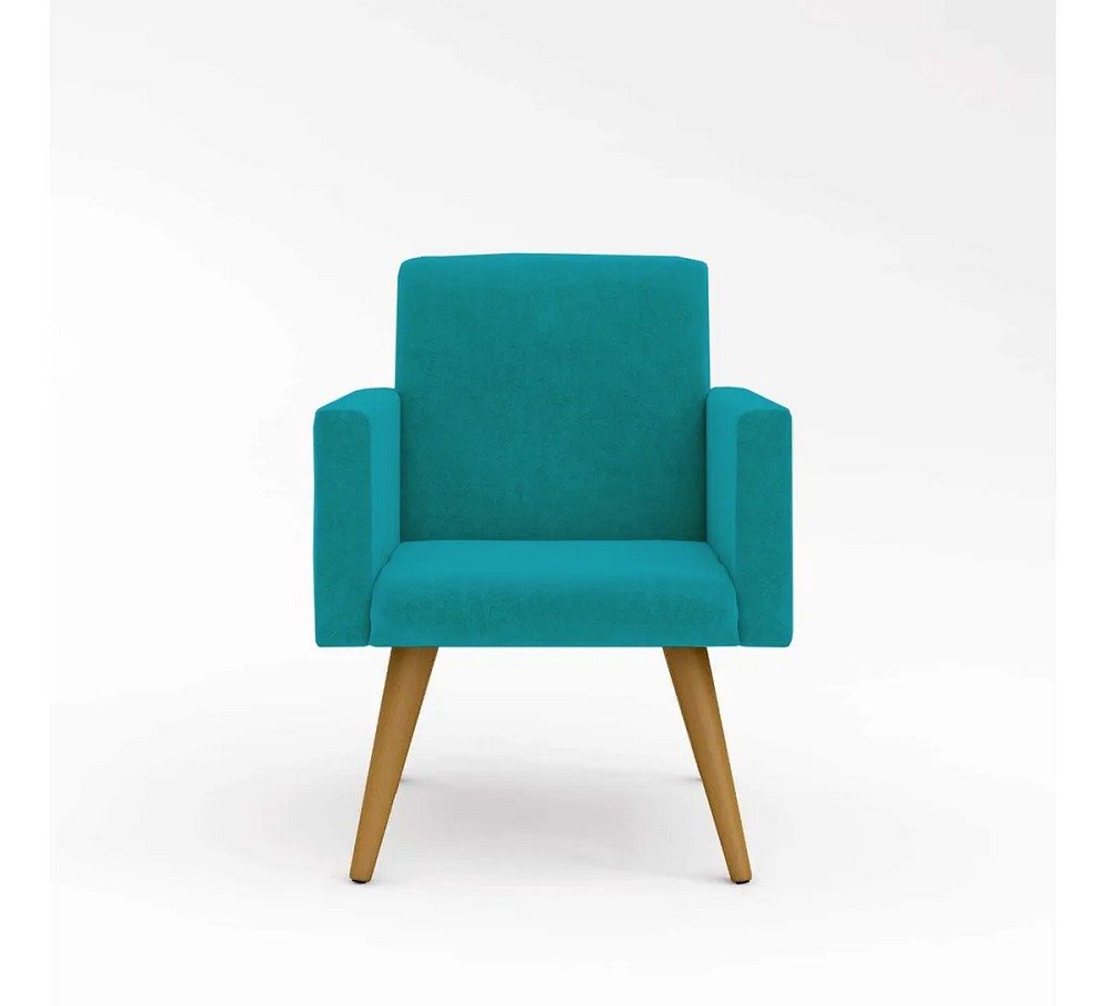 Kit 2 Poltrona Decorativa Nina Cadeira Escritório Recepção Suede Azul Turquesa - 3