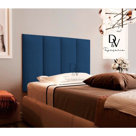 Cabeceira Premium Estofada Cama Box Solteiro 90 Cm - Azul