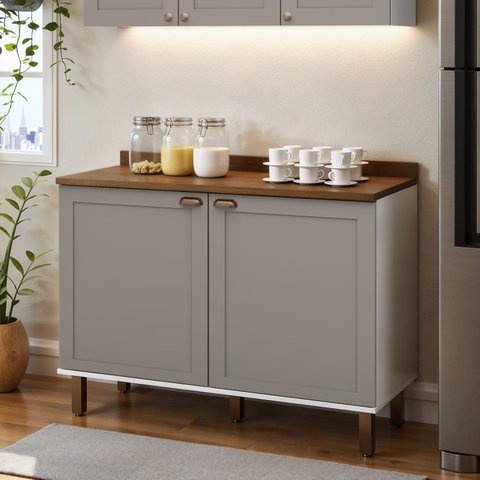 Balcão para Cozinha Modulada 120cm C/ 2 Portas Mdf Provençal Cor:fendi com Branco