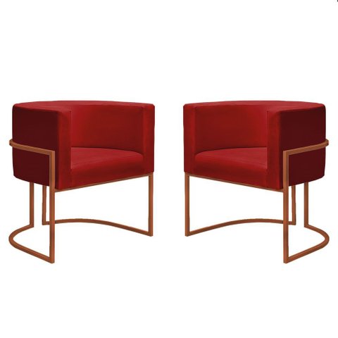 Kit 2 Poltronas Reforçadas Decorativa Sala Nayara Base Ferro Bronze Suede Vermelho