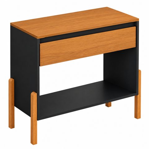 Aparador Buffet Líbano 90cm com Gaveta e Prateleira Pés Madeira Maciça Preto Nature