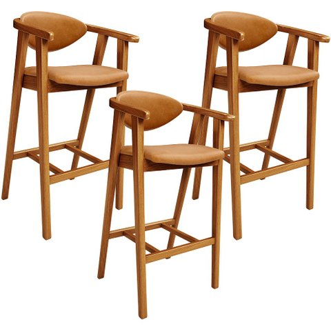 Kit 03 Banquetas Alta Cozinha Bancada Bar Sala de Jantar Fixa Cecília L02 Couríssimo Whisky - Lyam D