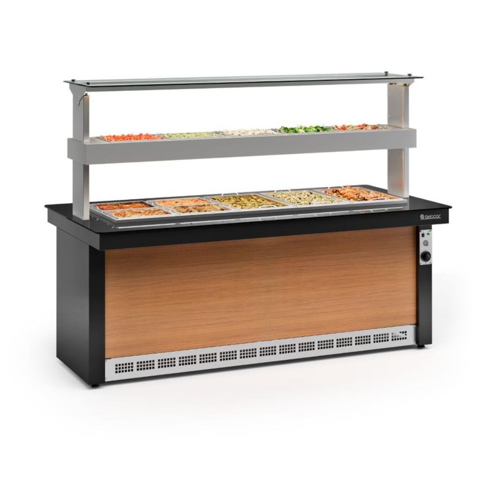 Buffet Térmico e Refrigerado Linha Vitra Gbtr-200Pr Preto/Madeira com Vidros Serigrafados e Iluminação LED