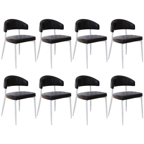 Kit 08 Cadeiras Estofada para Sala de Jantar Serena Branco C01 Courino Preto - Lyam Decor