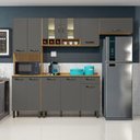 Ver imagem 1 de Cozinha Completa Compacta 4 Peças 9 Portas 1 Gaveta 3 Prateleiras MDP Marrom Madeira Cinza Preto