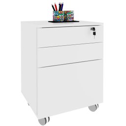 Gaveteiro para Escritório 3 Gavetas com Chave e Rodízios Branco - 6 Gaveteiro para Escritório 3 Gavetas com Chave e Rodízios Branco - 6
