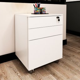 Gaveteiro para Escritório 3 Gavetas com Chave e Rodízios Branco - 7 Gaveteiro para Escritório 3 Gavetas com Chave e Rodízios Branco - 7