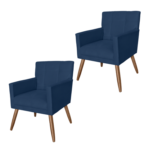 Jogo 2 Poltronas Estofadas Para Quarto Closet Onix Suede Azul Marinho - LM DECOR