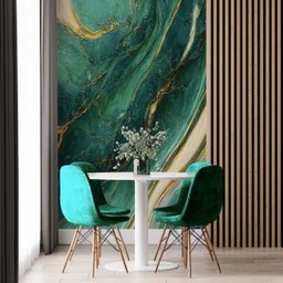 Papel de Parede Painel 3D Mármore Verde e Dourado 2M Revestimento Auto Colante Brilho Marmorizado - 2
