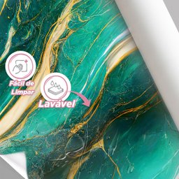 Papel de Parede Painel 3D Mármore Verde e Dourado 2M Revestimento Auto Colante Brilho Marmorizado - 4