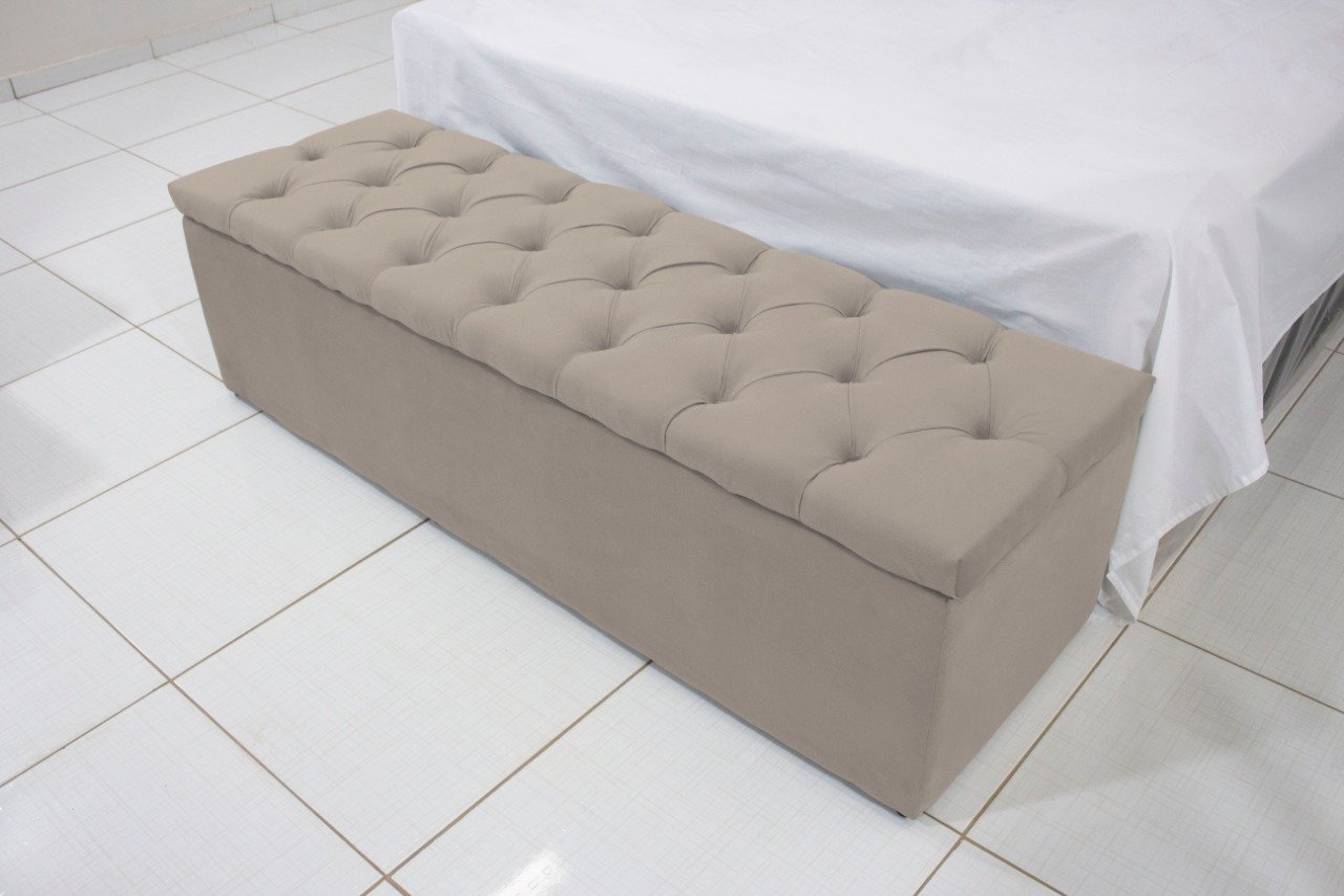 Puf Baú Estofado de Casal Na Cor Areia 140x40x45cm Produto Com Multifuncionalidade - 3