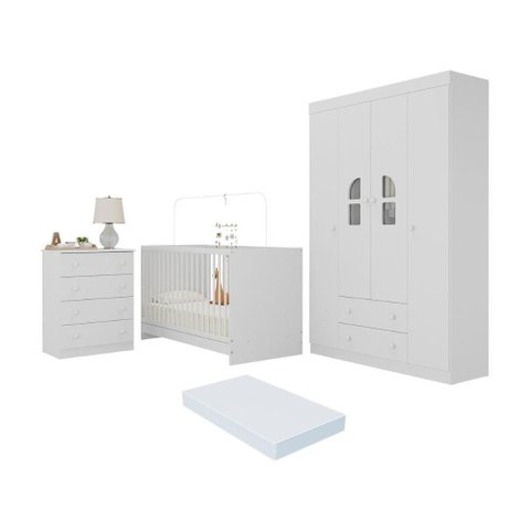 Quarto de Bebê Completo com Berço 3 em 1 com Colchão Incluso Amora Multimóveis Mp4569
