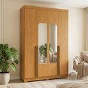 Ver imagem 1 de Guarda-Roupa Solteiro Torino com Espelho 4 Portas 2 Gavetas 100% MDF Marrom/Cerejeira