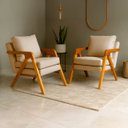 Ver imagem 1 de Kit 2 Poltrona Sala Decorativa Stella Estofada Veludo Gelo Base Madeira Castanho - Arkell