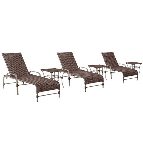 3 Espreguiçadeiras Catar e 3 Mesas Garden Corda Náutica Cor Fendi Trama Original