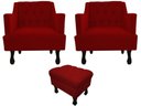 Ver imagem 1 de Kit 2 Poltronas Decorativa Julia + Puff Luis Xv Suede Vermelho Pés Madeira Ms Decor