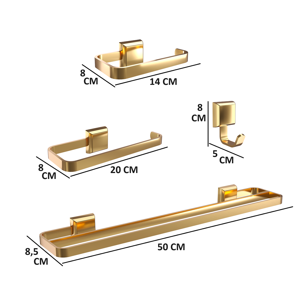 Kit Acessórios para Banheiro Dourado Toalheiro Duplo Gold - 6