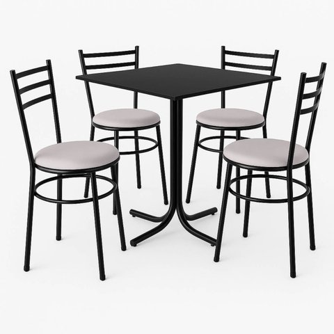 Conjunto Mesa Preta 70x70cm Tampo Preto com 4 Cadeiras Epoxi