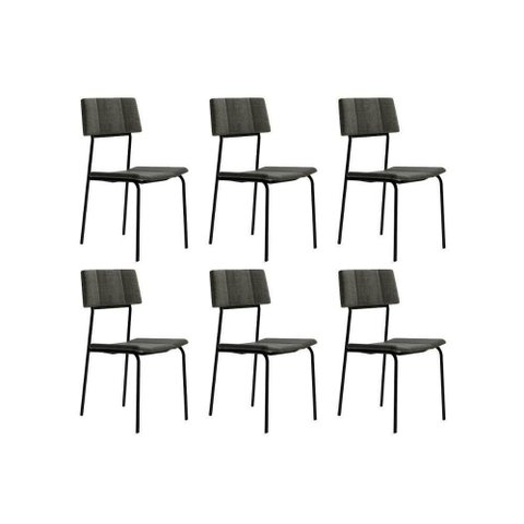 Cadeira de Cozinha Lou 1742 Kit 6 Uni Preto Linho Grafite