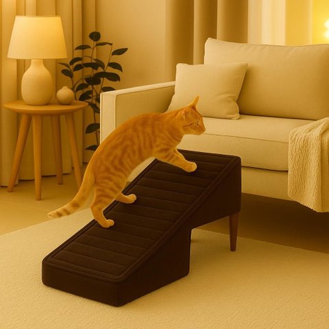 Rampa Puff Escada Pet Movel Cachorro Gato Veludo Marrom