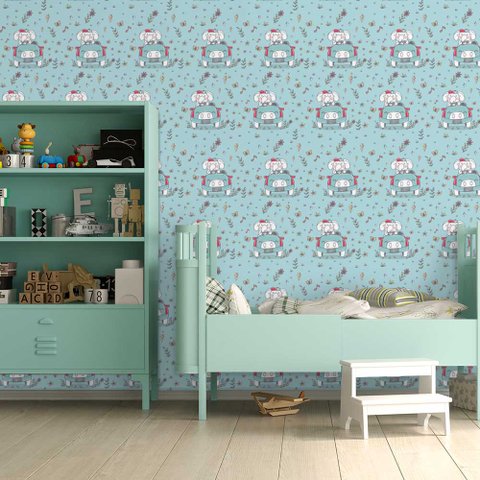 Papel de Parede Infantil - Elefante Dirigindo Arte Destaque 2 Metros
