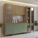 Ver imagem 1 de Armário de Cozinha Modulada Completa Reta 8 Peças 2,50m Botanic Kappesberg - Nogueira/verde Oliva