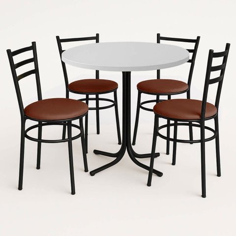 Mesa de Jantar Redonda 80cm Branca com 4 Cadeiras Estofada Preta