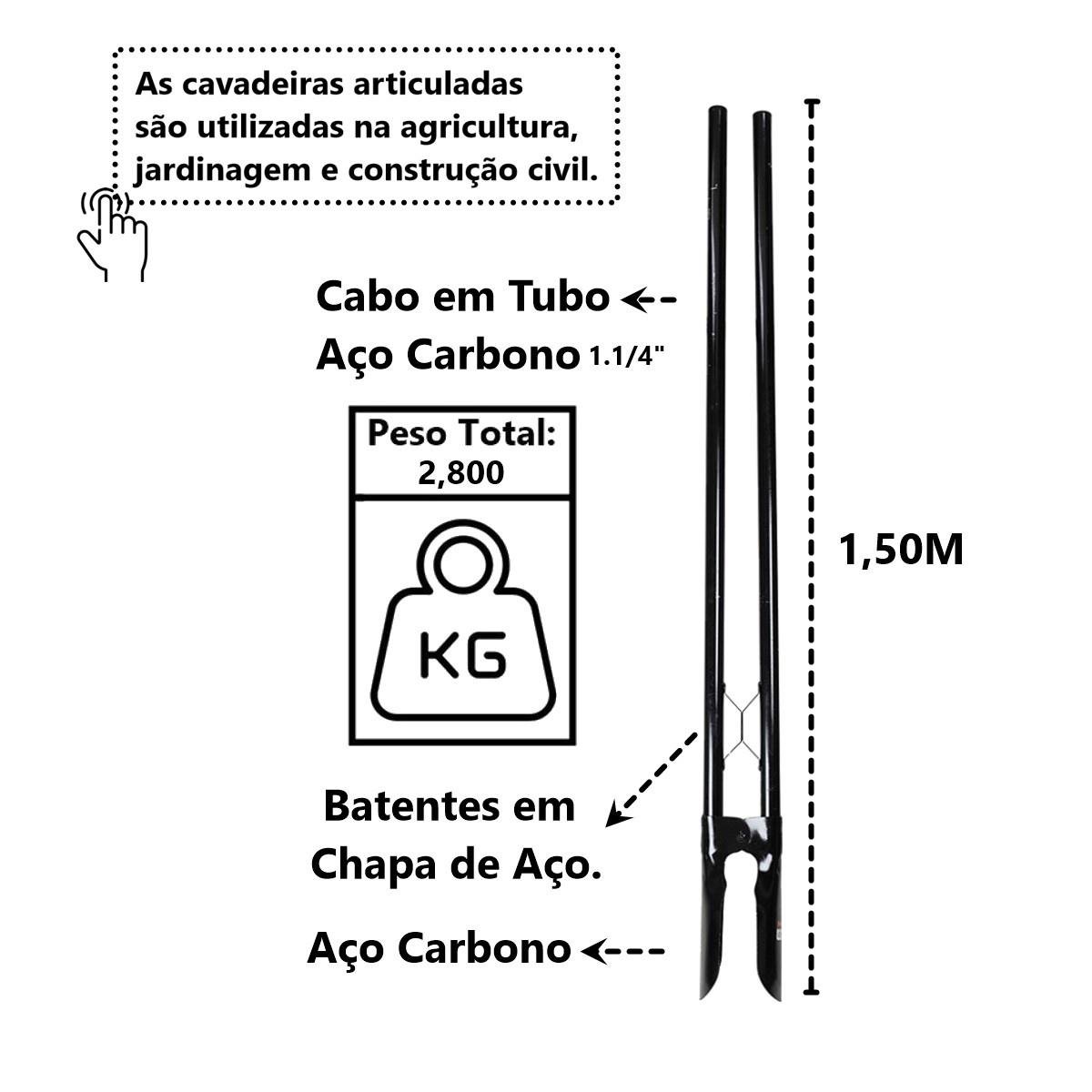 Cavadeira Articulada Cabo Tubo em Aço Carbono 150cm Minasul - 4