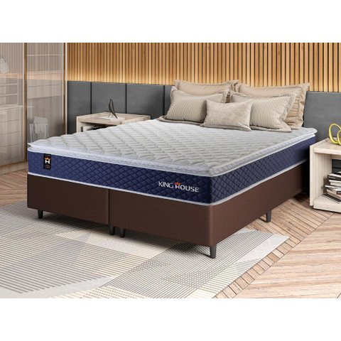 Conjunto Cama Box Queen c/ Molas Ensacadas Lagras Marrom 158x198x66