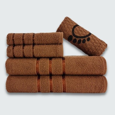 Jogo de Toalha Banho 5 Peças Verona 100% Algodão Marrom