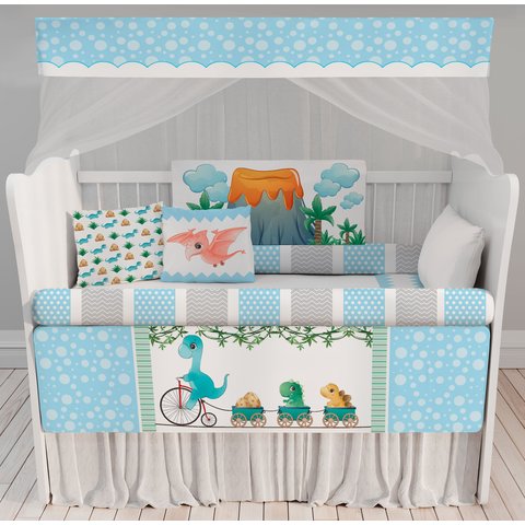Kit Berço Enxoval de Bebê Dinossauros Azul