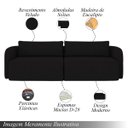 Ver imagem 3 de Sofá Living Sala de Estar Abel 220cm Bipartido Pés de Madeira Veludo Preto G33 - Gran Belo