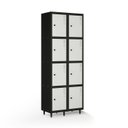 Ver imagem 1 de Armário Roupeiro Locker Guarda-Volume de Aço 8 Portas Pequenas com Fecho para Cadeado Vestiário Academia Cinza/Preto