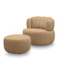 Ver imagem 2 de Conjunto Sala de Estar Decorativo Mariele Poltrona Base Giratória em Aço com Puff Couro Nude G88 - G