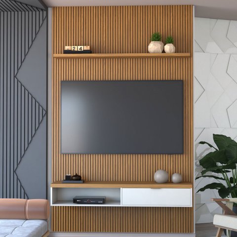 Painel para Tv até 60 Polegadas Apolo Ripado 1 Porta 140 Cm Nature/off White - Panorama Móveis