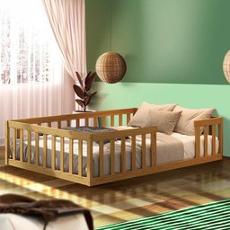 Cama Casal com Grade de Proteção Nogueira Daron Jm Móveis - 1