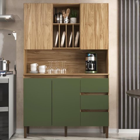 Armário de Cozinha 4 Portas 3 Gavetas Ac4430 Carvalho Oak Arbo Decibal Carvalho Oak Arbo