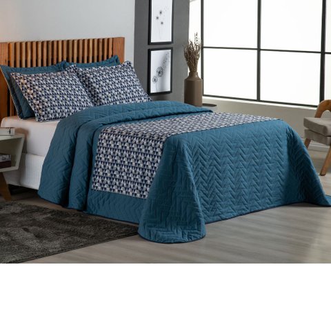 Kit Cobre Leito Colcha Queen com Peseira 6 peças Palazio:Azul