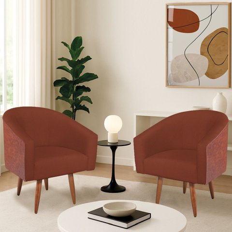 Kit 2 Poltronas Jade Decorativa Moderna Sala de Estar Quarto Escritório Conforto Corano Nozes e Bouc
